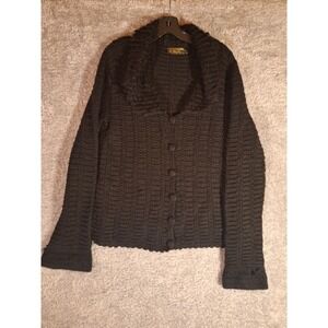 Mon Repos Vintage Alpaca Wool Hand Made Crochet Cardigan Sweater Black Chest 40"